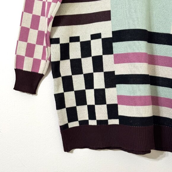Daisy Street Patchwork Oversized Jumper Sweater Dress UK 8 US XS Stripe Checker - Picture 3 of 9